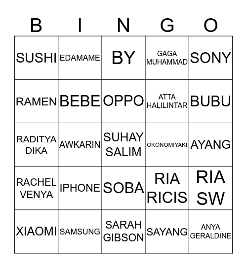 AUAUAUAUAH Bingo Card