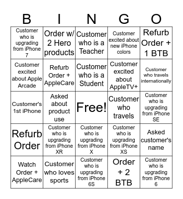 iPhone 11 Bingo Card