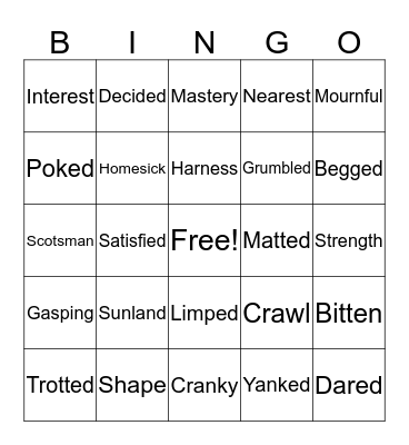 Call of the Wild Ch. 5 Bingo Card