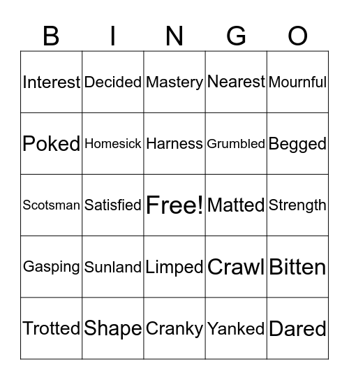 Call of the Wild Ch. 5 Bingo Card