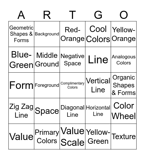 Elements of Art Bingo Card