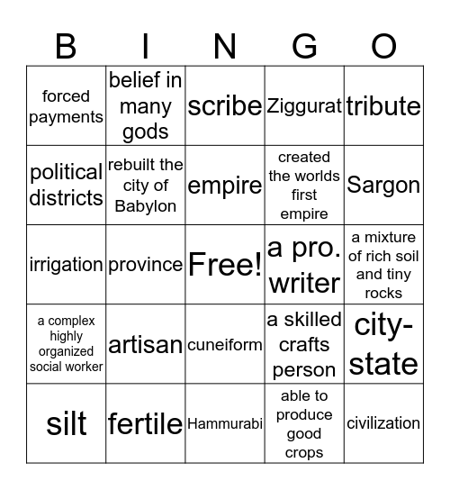 Mesopotamia bingo  Bingo Card