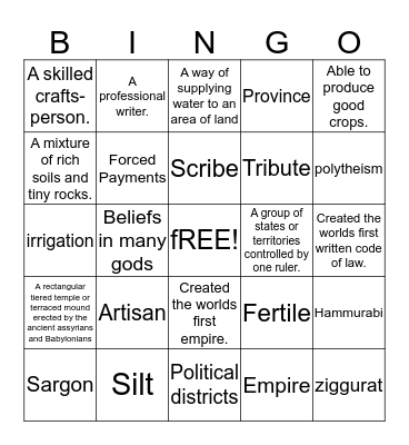 Mesopotamia Bingo Card