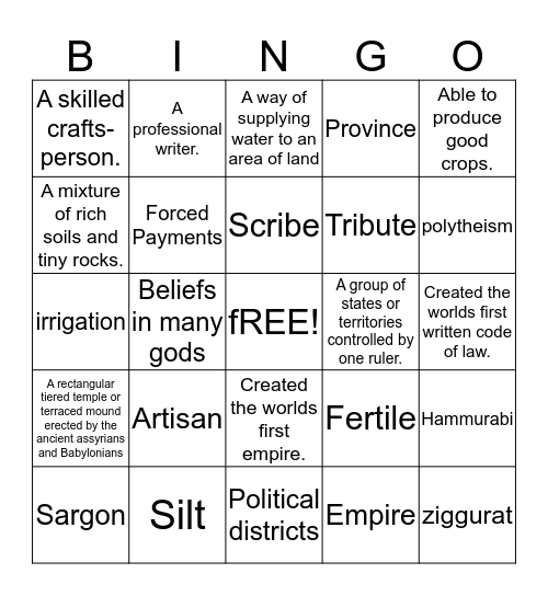 Mesopotamia Bingo Card