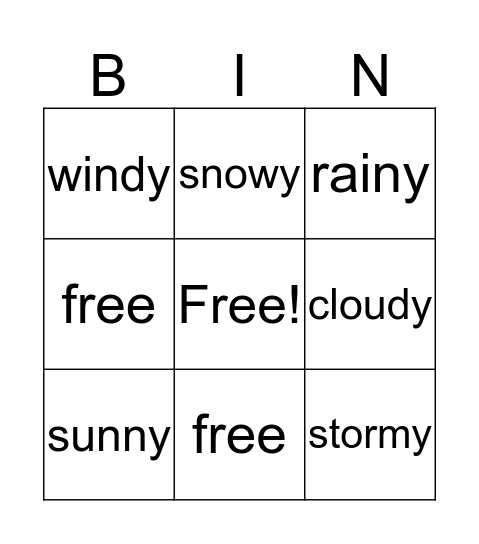 weather Bingo Card