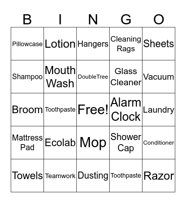 Housekeeping Bingo Card