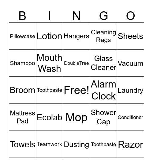 Housekeeping Bingo Card