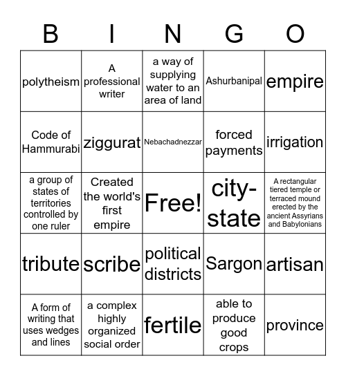 Mesopotamia Bingo Card
