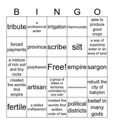 Mesopotamia Bingo Card