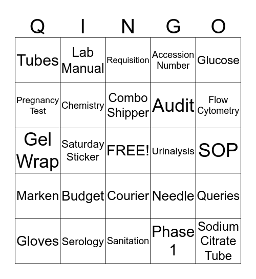 QINGO - Lab Week - Name _________________________ Bingo Card