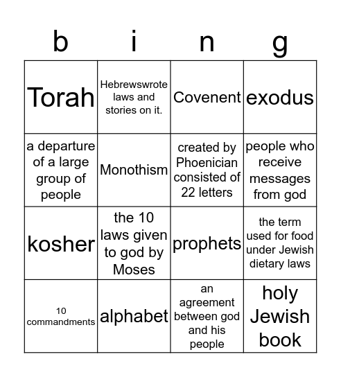 judaism Bingo Card