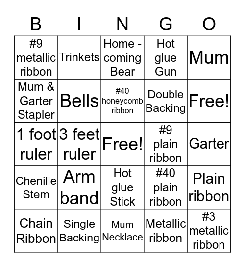 Mum & Garter Tools Bingo Card