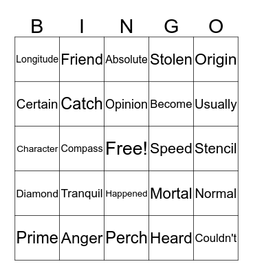 Get Ya Spell On Bingo Card