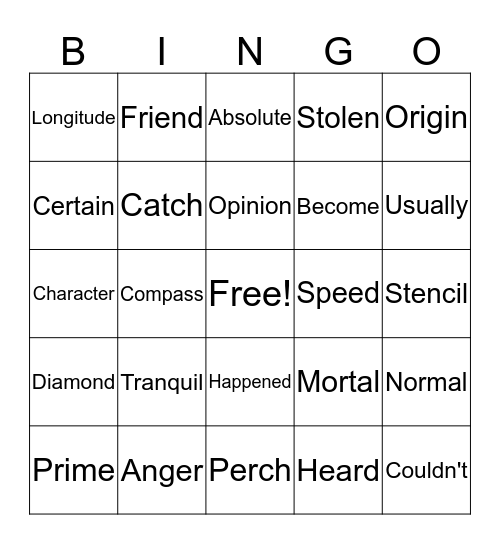Get Ya Spell On Bingo Card