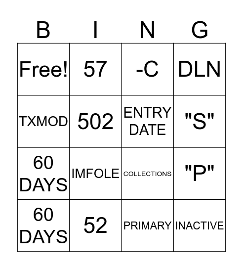 COMBAT ZONE Bingo Card