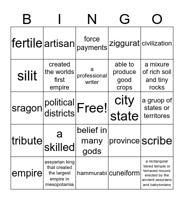 Mesopotamia BINGO Card