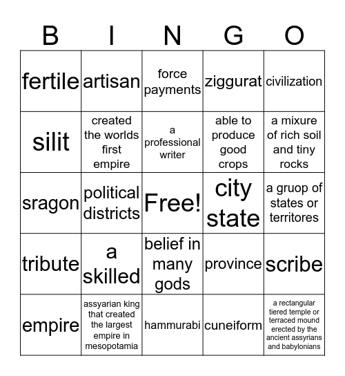 Mesopotamia BINGO Card