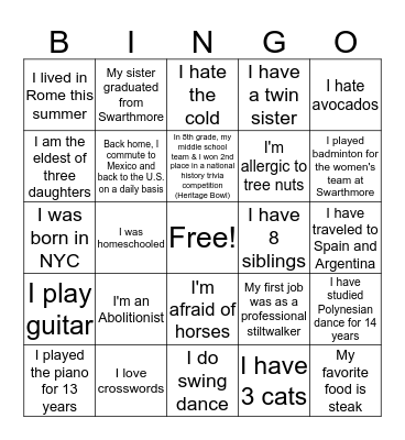 WA Bingo Card