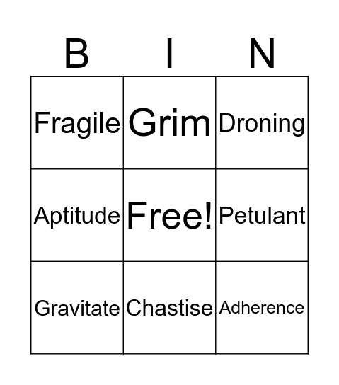 The Giver Bingo Card