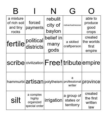 Mesopotamia BINGO Card