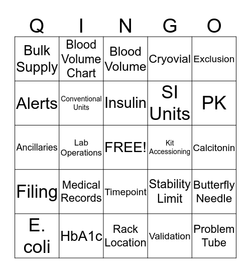 QINGO - Lab Week - Name _________________________ Bingo Card