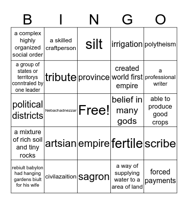 Mesopotamia Bingo Card