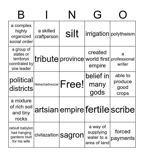Mesopotamia Bingo Card
