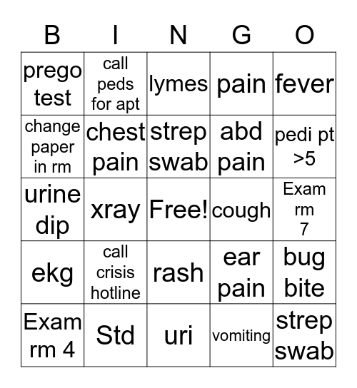 Nurse Bingo Card