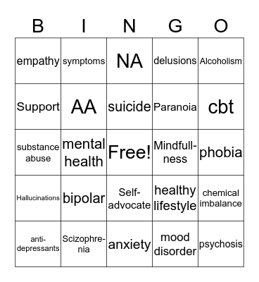 Mental Health Bingo Card