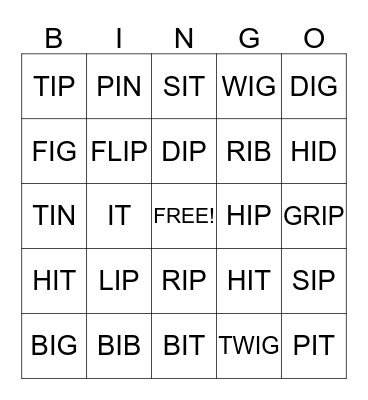 SHORT "i" WORDS! Bingo Card