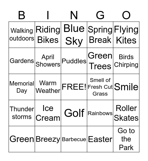 Spring Time Bingo Card