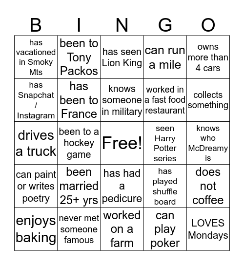 TELL US ABOUT YOU Bingo Card