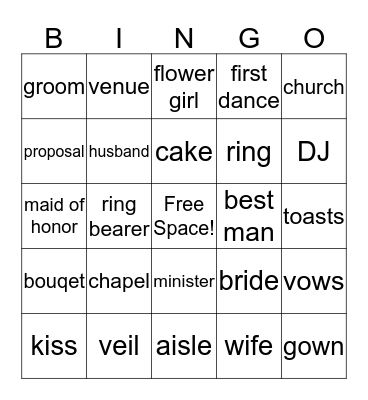 Wedding Bingo Card