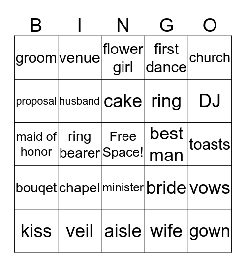 Wedding Bingo Card