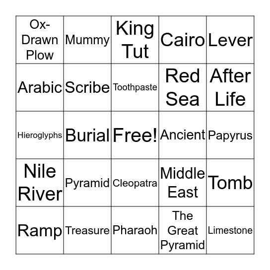 EGYPT  Bingo Card