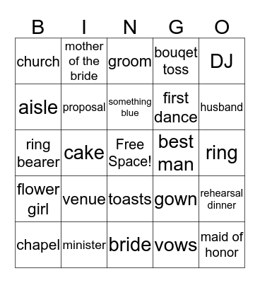 Wedding Bingo Card