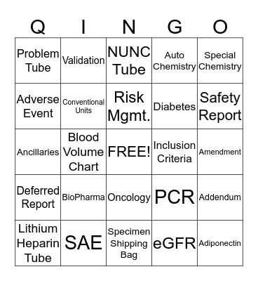 QINGO - Lab Week - Name _________________________ Bingo Card