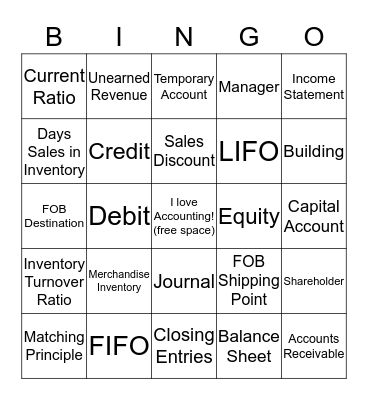 Accounting I Bingo Card
