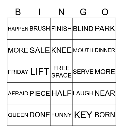 WORD BINGO Card