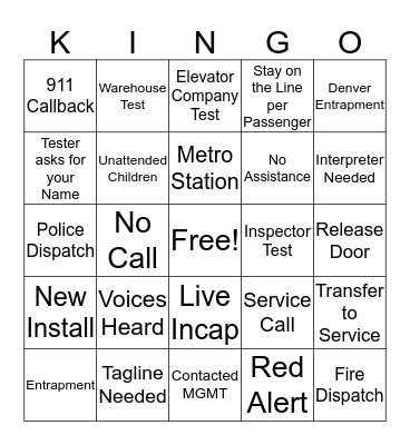 Kings III EDC Bingo Card