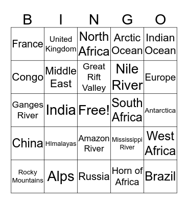 Geography Bingo Card