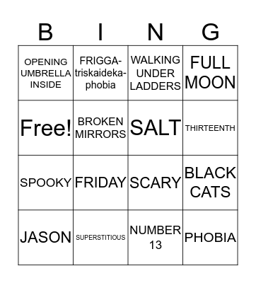 FRIDAY THE 13TH  Bingo Card