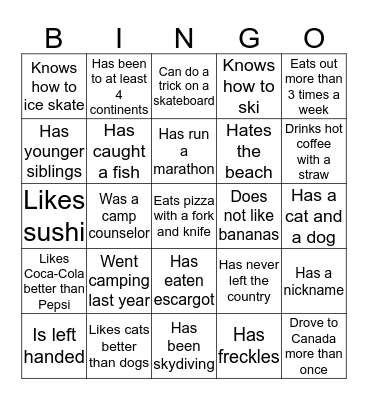 Getting to Know You Bingo Card