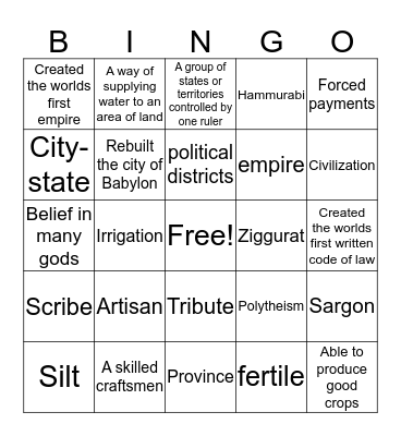 Mesopotamia Bingo Card