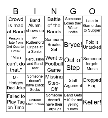 Football Game Band Bingo Card