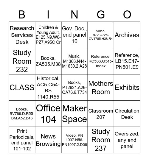 Tran Libary Bingo Card