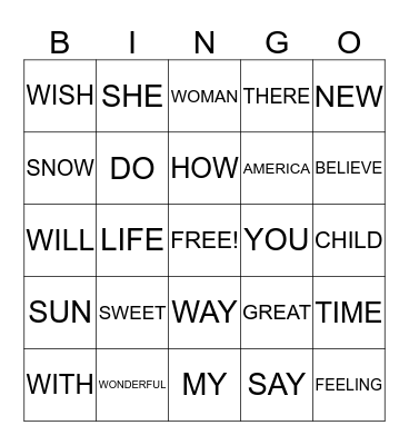 MUSICAL BINGO Card