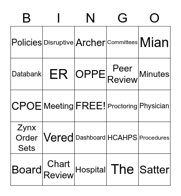 Medical Executive Committee Bingo  Bingo Card