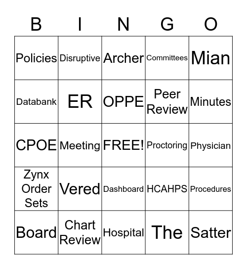 Medical Executive Committee Bingo  Bingo Card