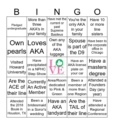 AKA  Bingo Card